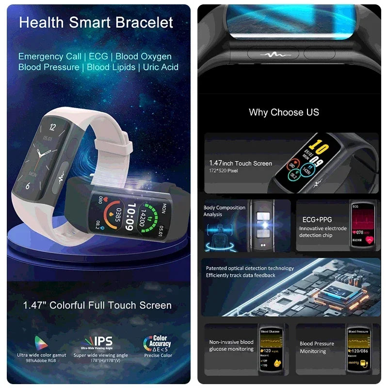 AuroTracker® Active Core Fusion - Medical Grade Smart Watch Blood Sugar Blood Lipid Uric Acid ECG+PPG Body Temperature