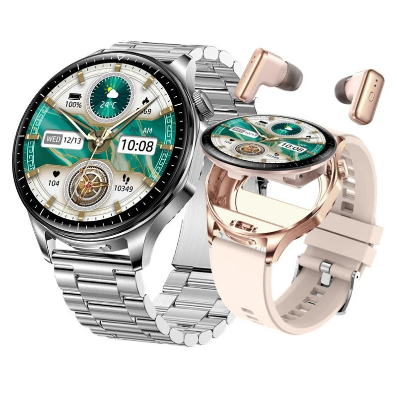 AuroTracker® DuoPearl - Amoled Smart Watch T98 Bluetooth Call Wireless Earbuds 2 in 1 TWS Earphone Fitness Tracker Noise Music Music Headset Smartwatch