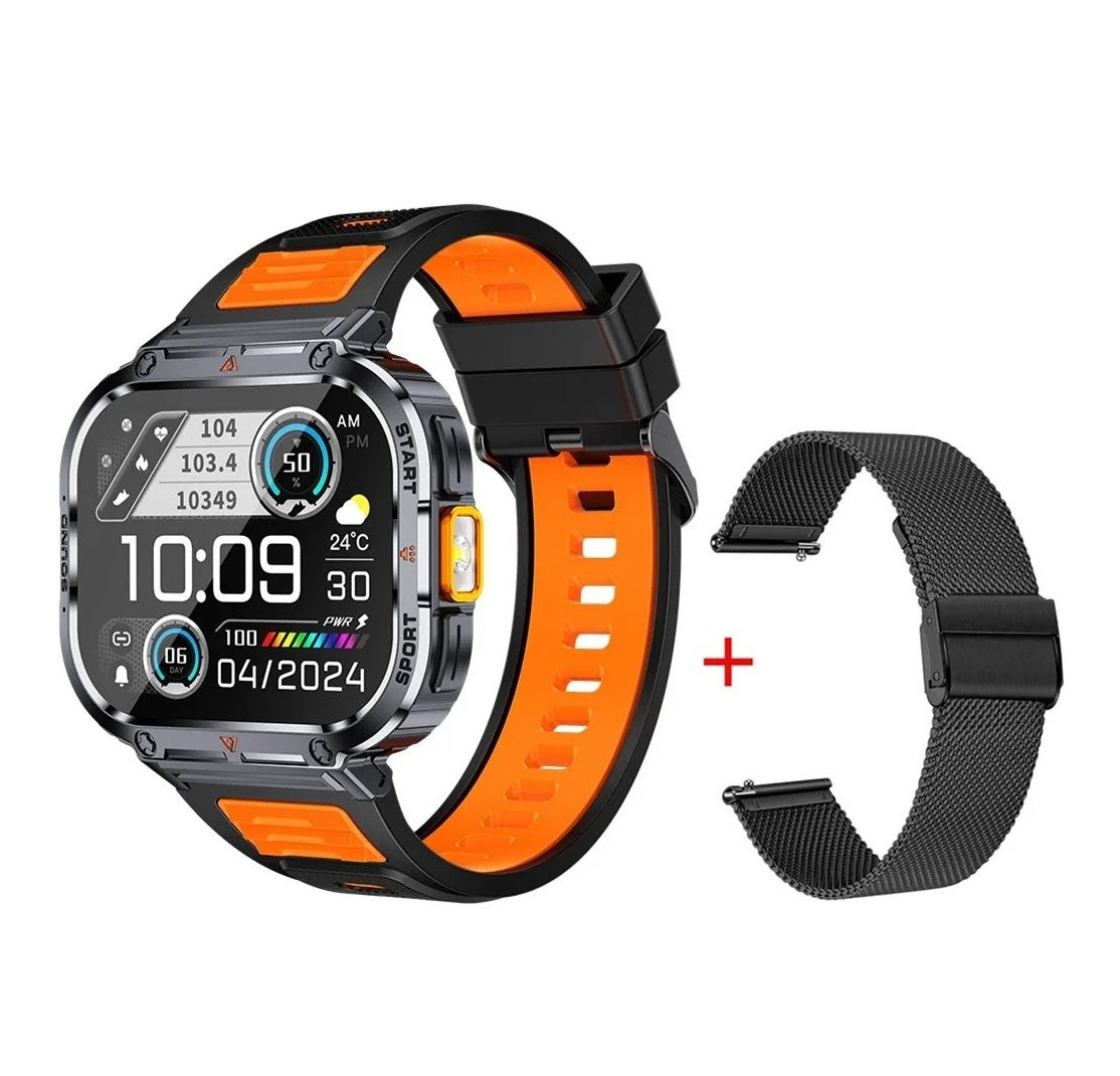 AuroTracker® Rivet - 2inch Ultra Large Screen LED Light Flashlight BT Calling AI Voice 400mAh Fitness Sports Tracker Smartwatch